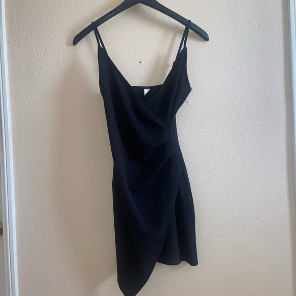 black formal mini dress bodycon faux wrap foldover front y2k fashion party vibes - Picture 15 of 15
